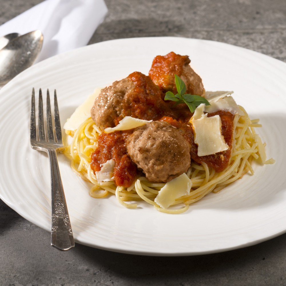 Spaghetti Marinara with meatballs Saveurs Santé Aliments Saveurs Sante Individual Portions